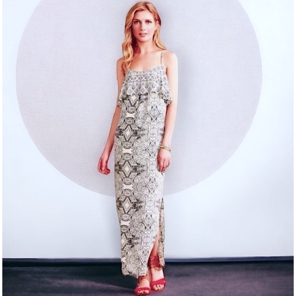 Anthropologie Dresses & Skirts - $168 Anthropologie Maxi Dress 6 Medium Silver Balls Trim Halter Tiered Bodice